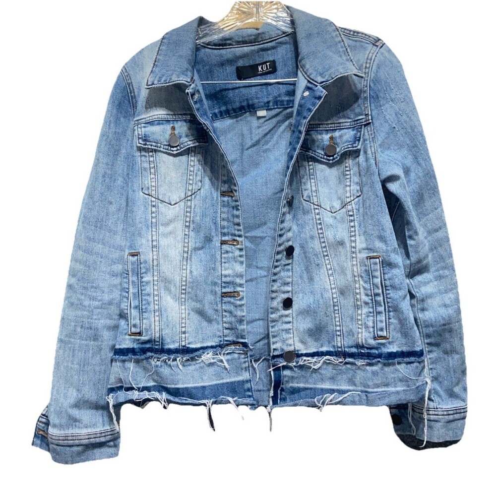 Kut from the Kloth The Olivia Denim Distressed Jacke Blue Size Small